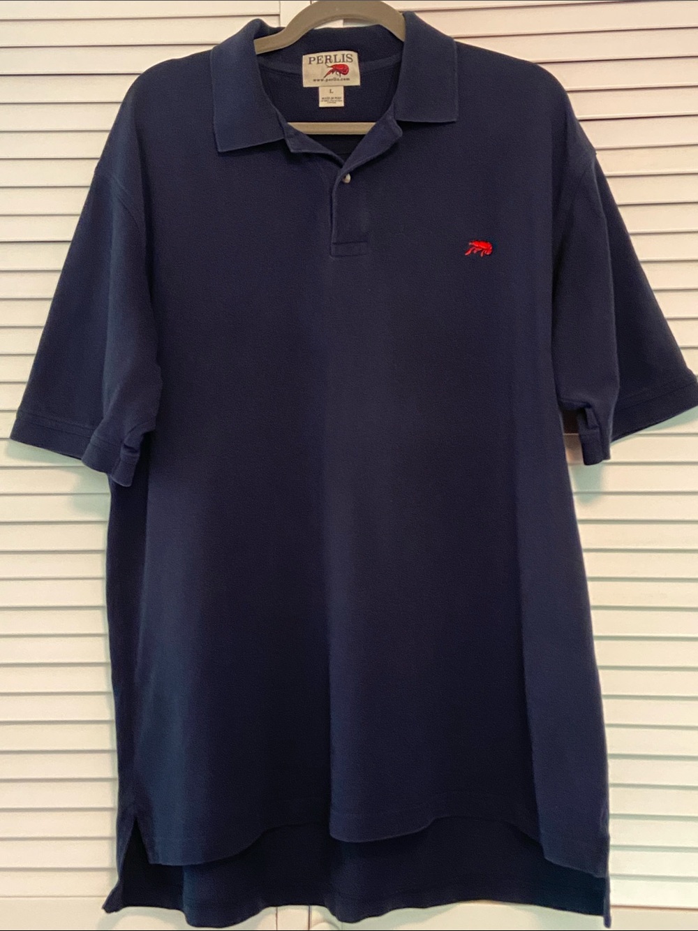 Vintage Perlis Crawfish Polo Shirt Men's Large Navy Peru Cotton Preppy Coastal